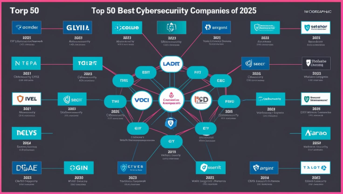 Logos of the top 50 cybersecurity companies of 2025.