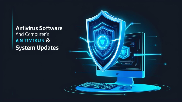 OS and antivirus updates protecting a device from cyber threats
