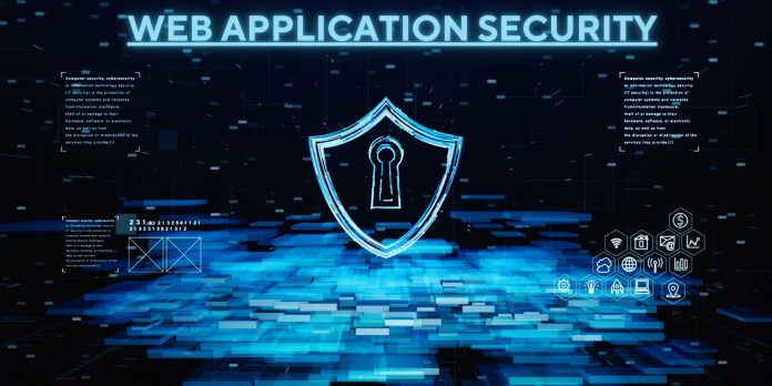 Illustration showing a lock and code, representing web application security and the protection of online platforms from vulnerabilities.