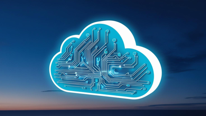 Illustration of cloud security concepts such as encryption, access control, and network security, symbolizing protection in the cloud.